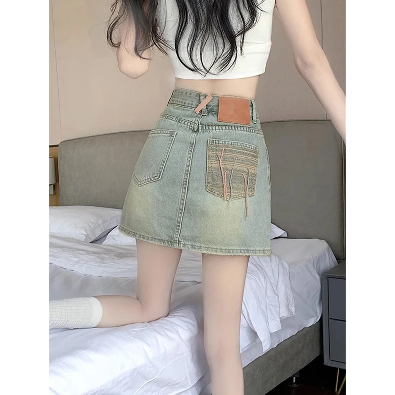 梨型遮跨牛仔短裙女半身裙大码胖mm夏季小个子高腰显瘦a字包臀裙