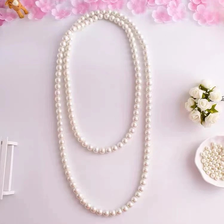 项链 正圆时尚白色全珠毛衣链 长款 120cm左右