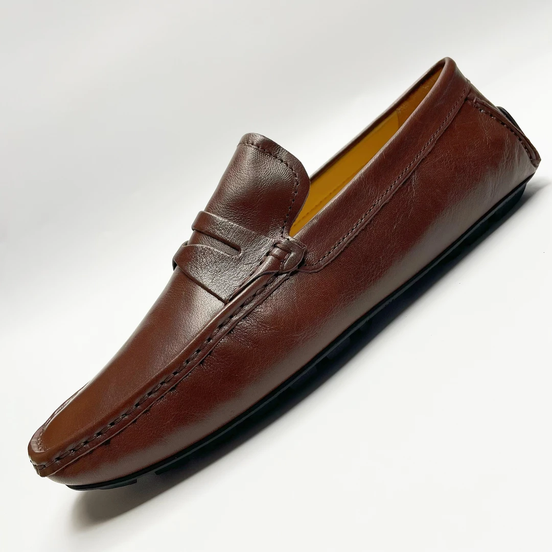 豆豆鞋男真皮2025新款棕色一脚蹬乐福鞋百搭潮流咖色休闲皮鞋男款