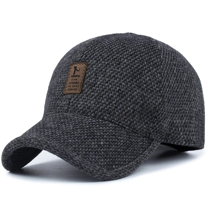 【内置护耳】冬季男士中老年户外休闲棒球帽帽子毛呢保暖爸爸帽