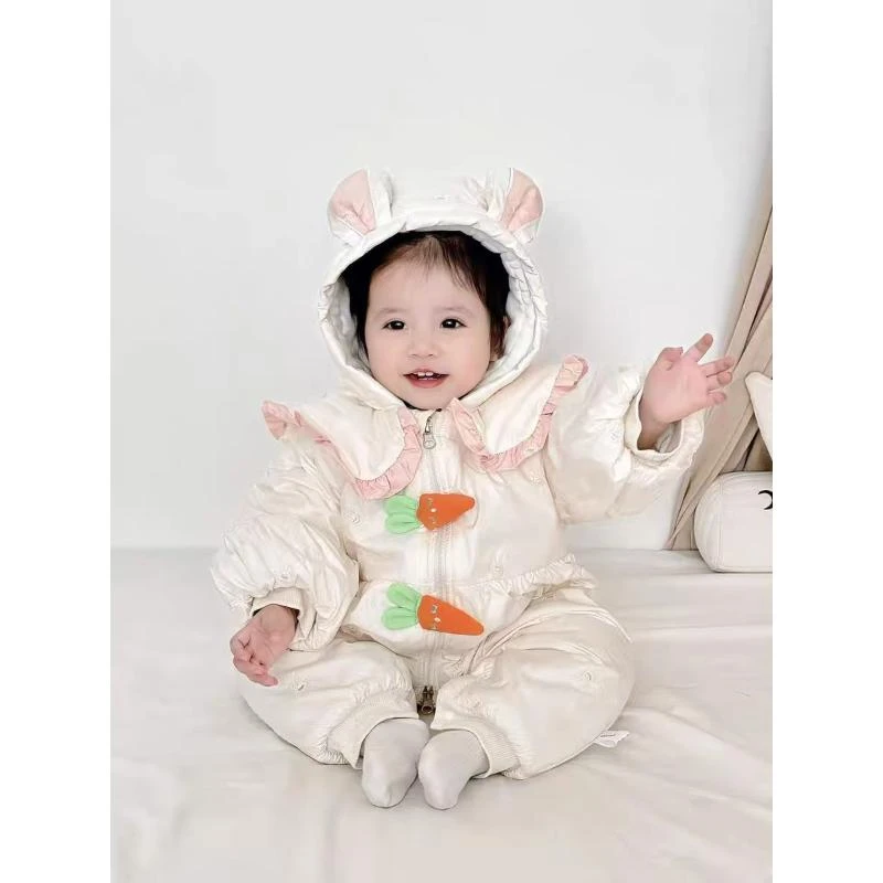冬季婴儿宝宝连帽保暖婴幼儿娃娃领胡罗卜兔子白鸭绒羽绒服4207