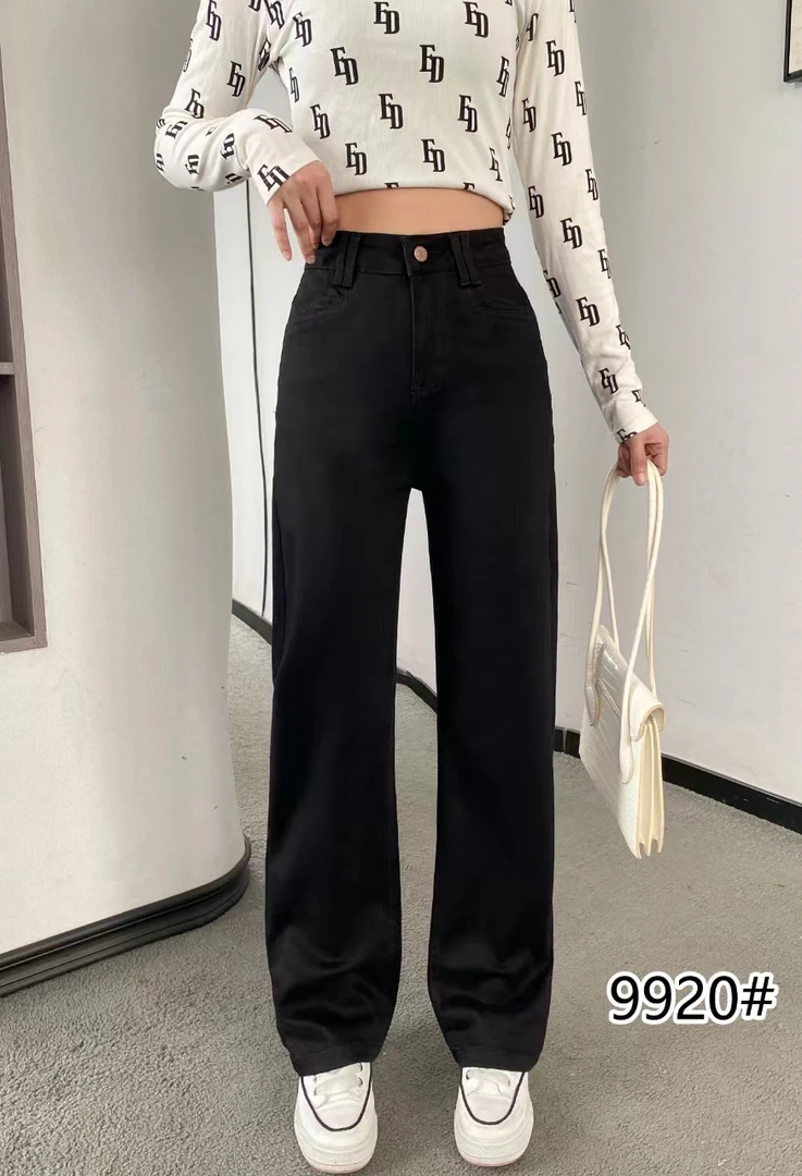 秋季新款牛仔裤女黑色舒适透气窄版直筒时尚百搭高腰显瘦裤子女