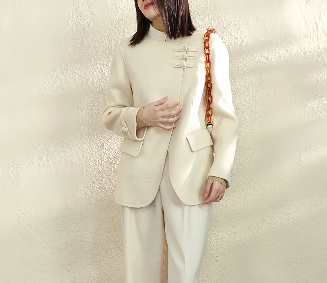 宏丰2403【开年大促】新中式含山羊绒气质国风款复古盘扣修身外套