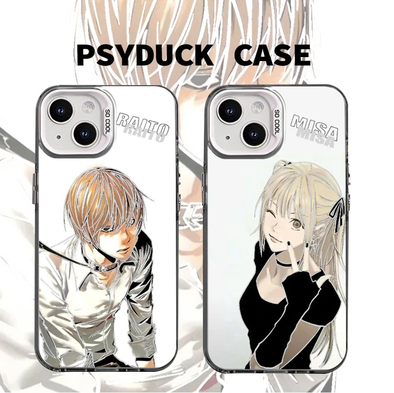 适用苹果华为一加iQOO小米夜神月彩银白底渐变卡通动漫防摔手机壳