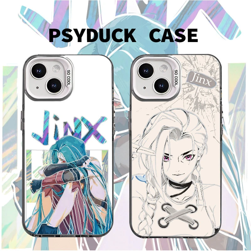 适用苹果华为一加iQOO小米镂空金克丝彩银白底卡通动漫防摔手机壳