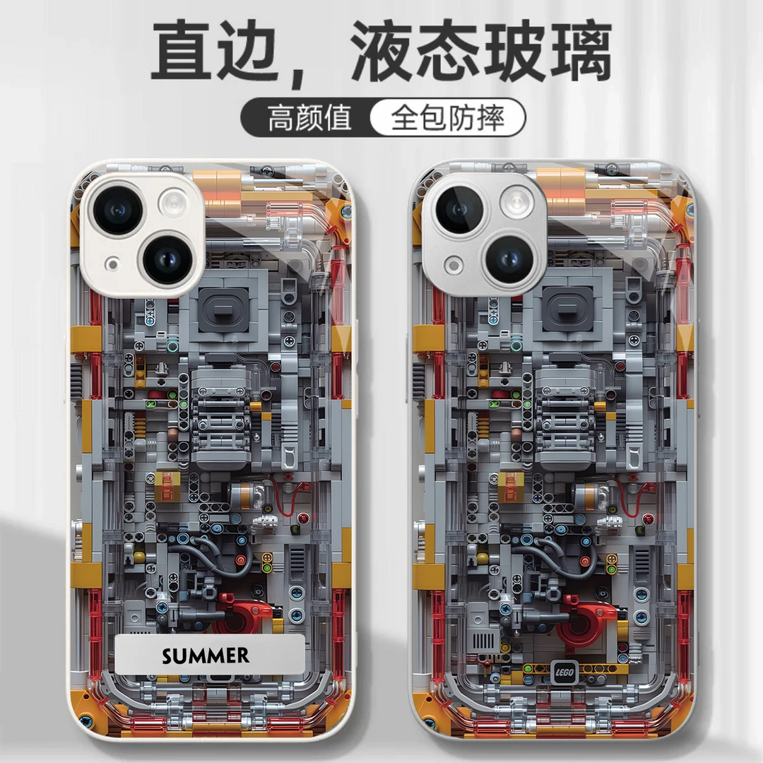 适用苹果15华为小米14电路板结构图金属漆玻璃壳动漫防摔手机壳