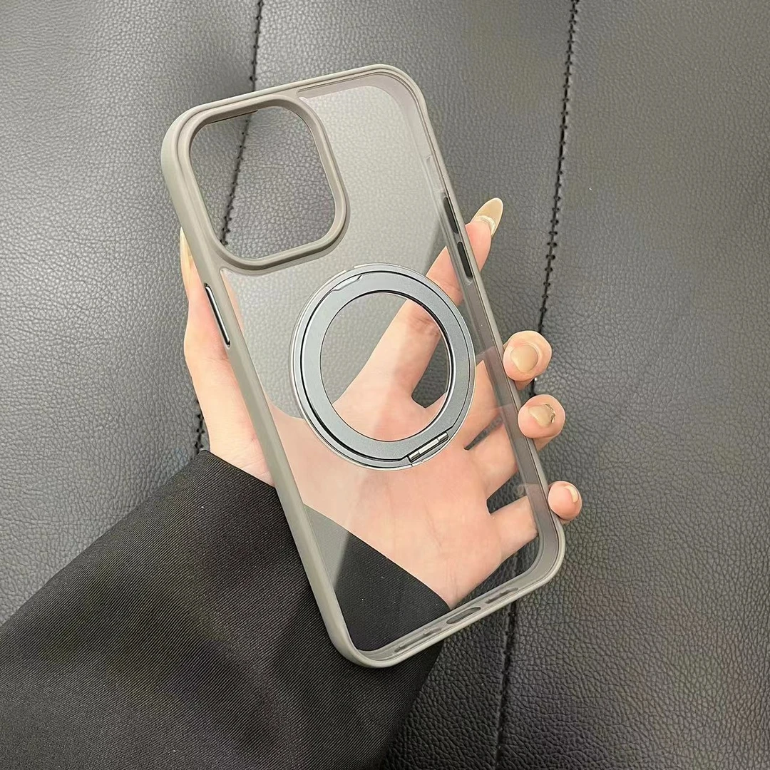 适用苹果13/iphone14/iphone15防摔五金支架磁吸手机壳透明保护壳