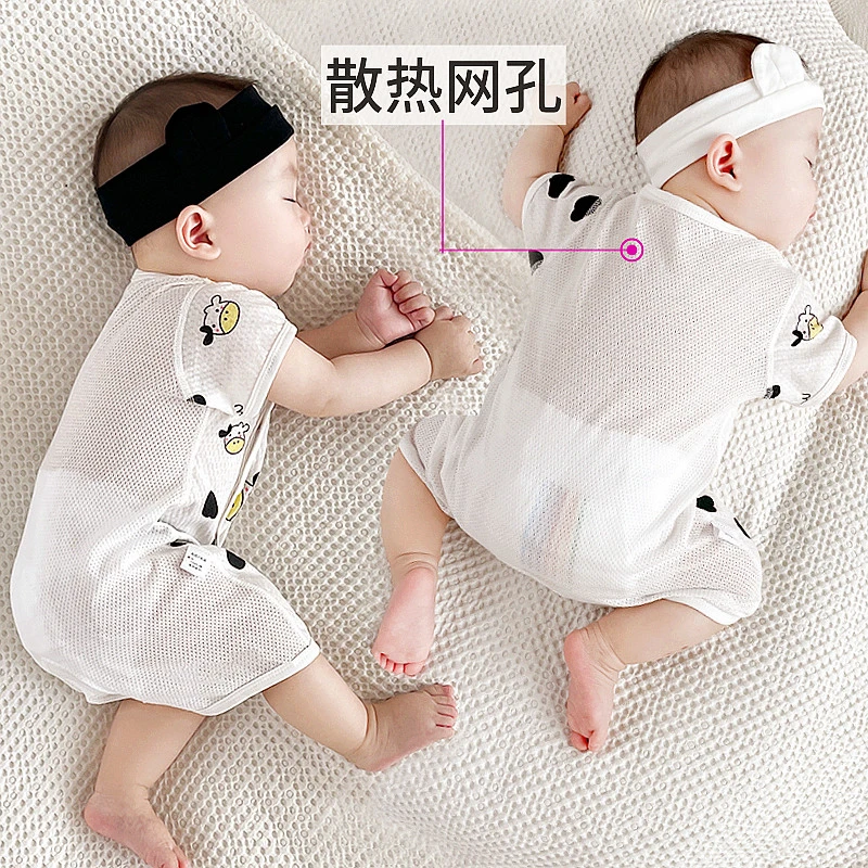 婴儿连体衣夏季新生儿衣服纯棉网眼男女宝宝短袖哈衣夏款外出爬服