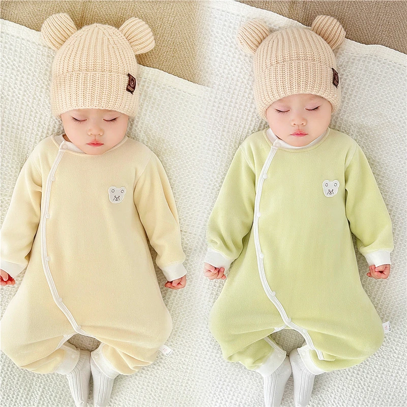 【贝嘉乐】双面一体绒婴儿连体哈衣秋冬打底内搭绒新生儿保暖哈衣1