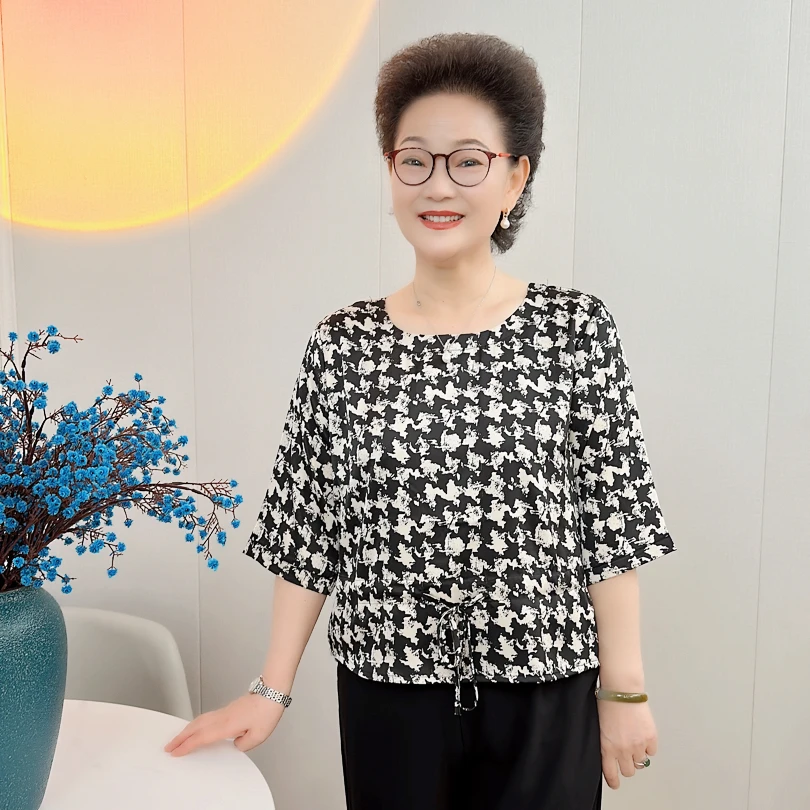 清唐姐优选2024夏印花时尚休闲小衫上衣qxq035