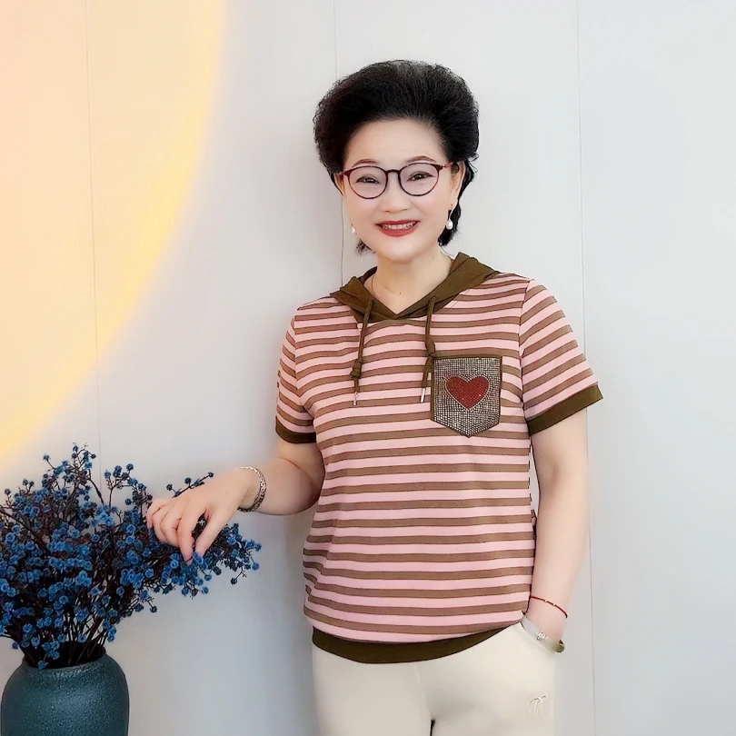 新唐姐优选2024夏妈妈装带帽休闲卫衣tw056