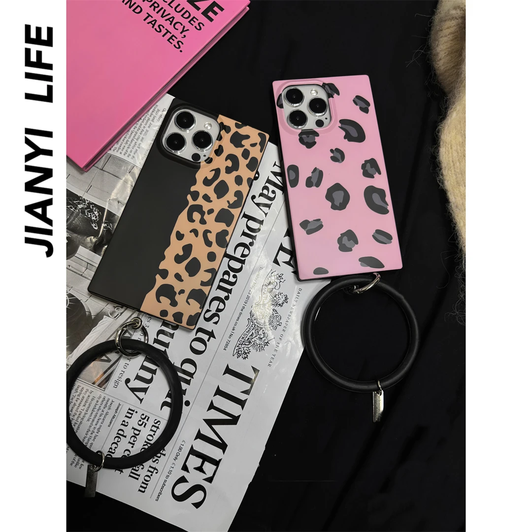 ins风个性秋冬豹纹手机壳适用苹果17promax15方形14甜酷13原创12