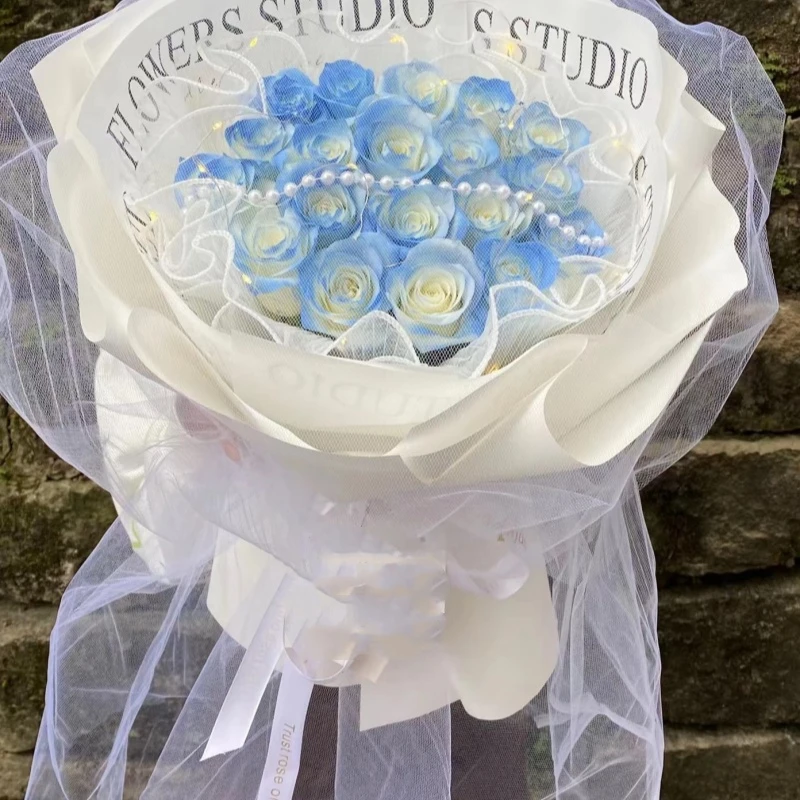 花店团购真花束19朵碎冰蓝玫瑰同城配送男女友鲜花速递附近花店