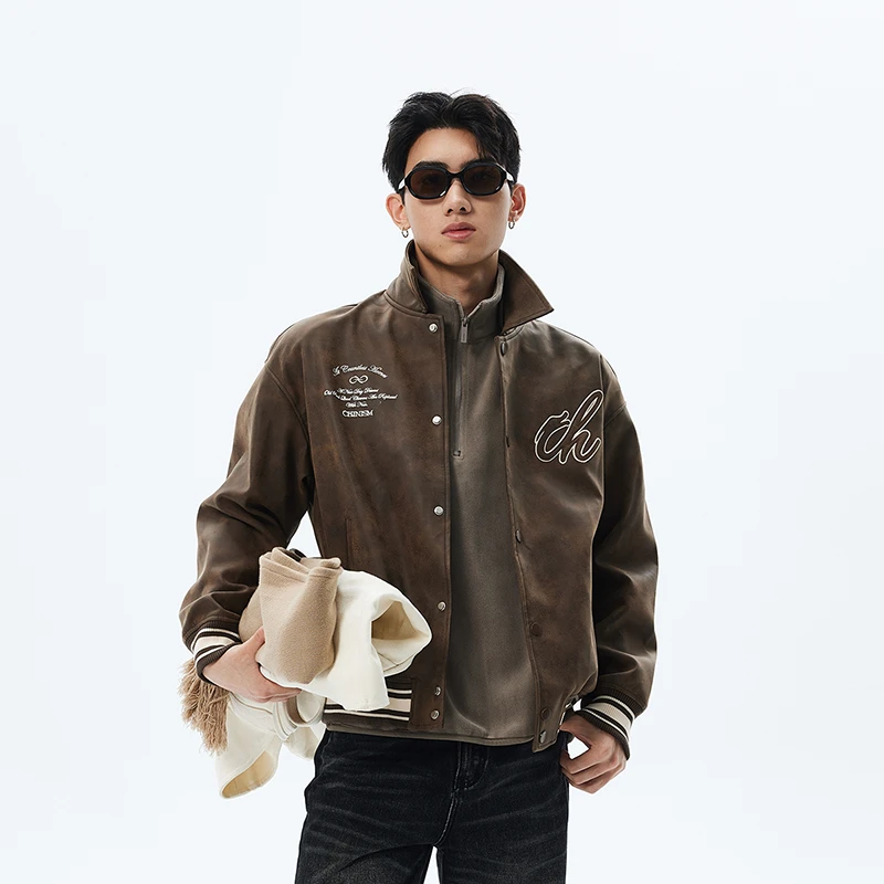 CHINISM赤尘 CH美拉德复古岩纹夹克美式皮衣外套棒球服