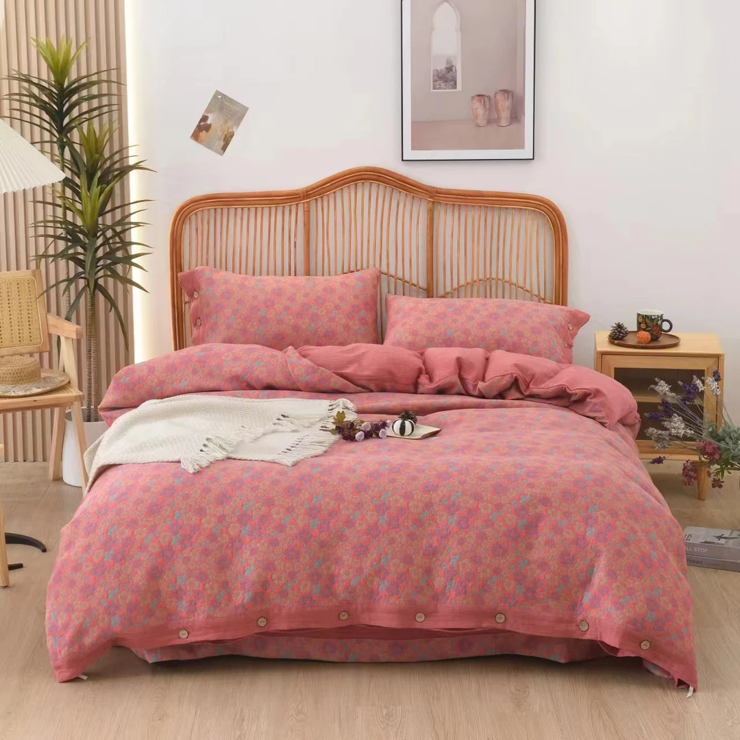 花间物语婴幼儿裸睡三层纱床上高级感四件套全纯棉亲肤空调被棉纱