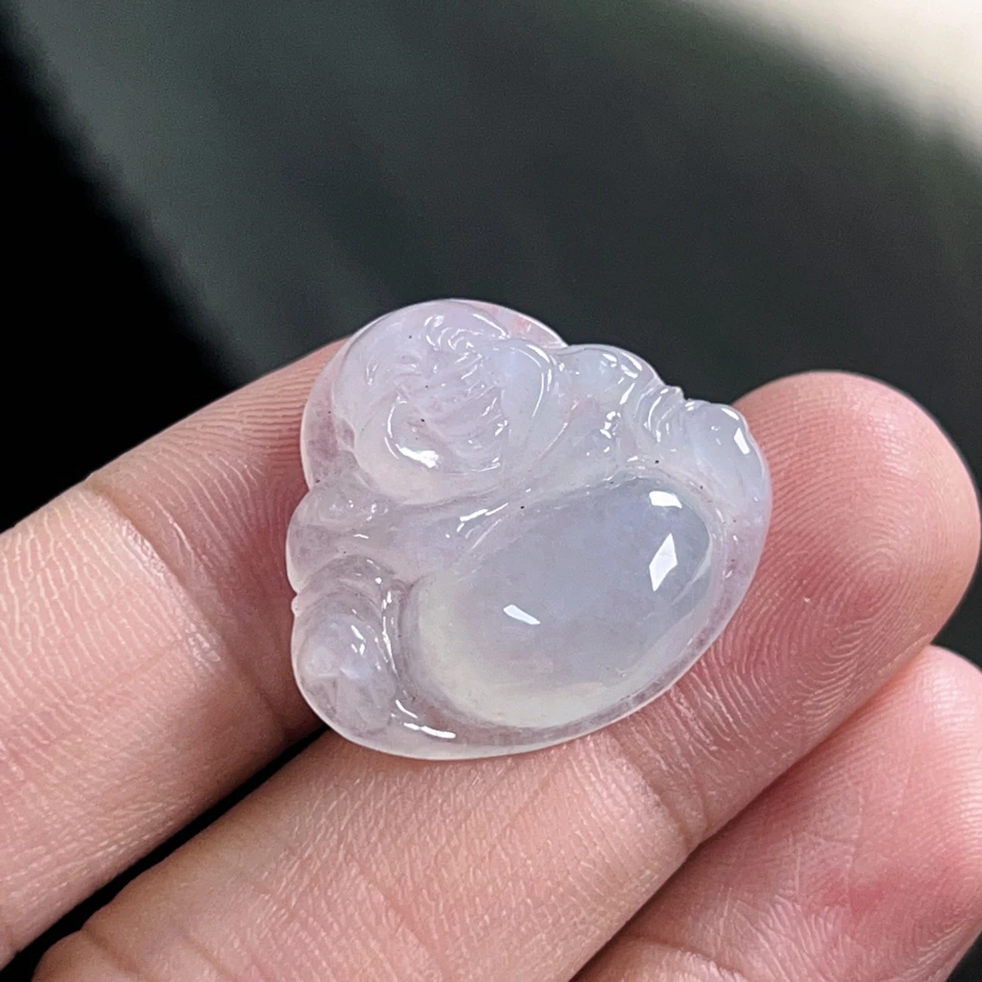 天然缅甸翡翠A货冰种起胶佛公吊坠卡20.5-22.8-5.9挂坠俏色粉青