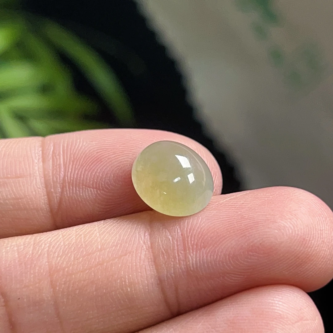 天然缅甸翡翠A货，冰种起胶芥末黄蛋面，卡11-9.7-5.4