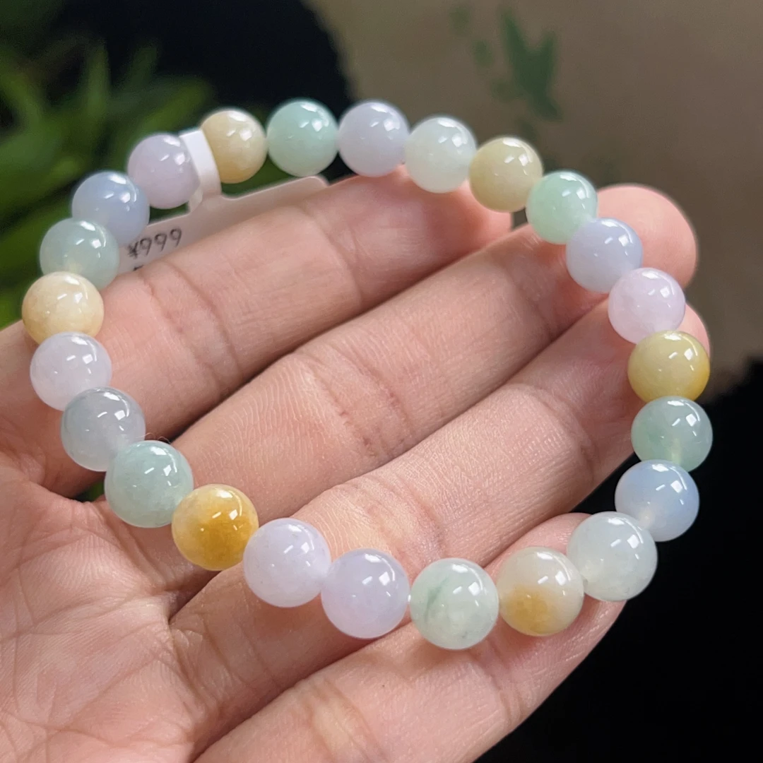 天然缅甸翡翠a货糯冰起胶多宝手串马卡龙珠链卡女款彩色手工