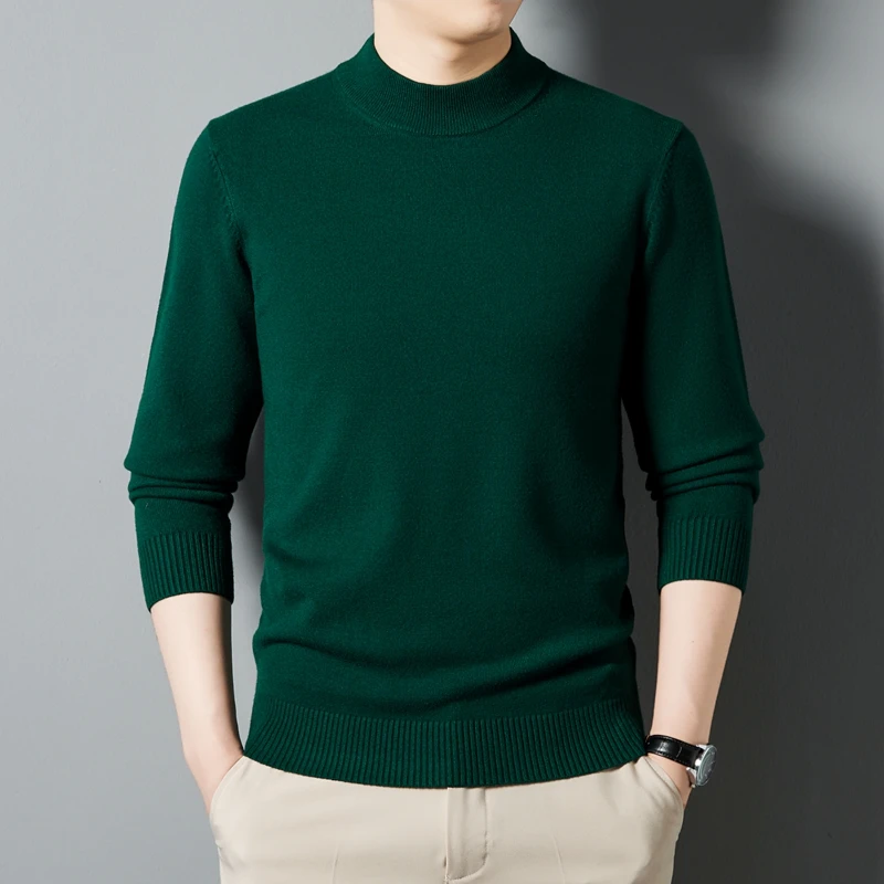 【可机洗】冬季新款男士半高领长袖针织衫韩版纯色保暖毛衣打底衫