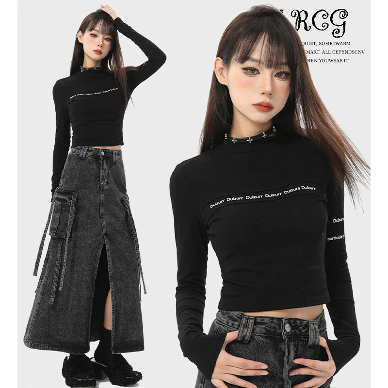 精致甜酷长袖秋冬百搭t恤女2025设计感磨毛保暖复古春秋内搭上衣