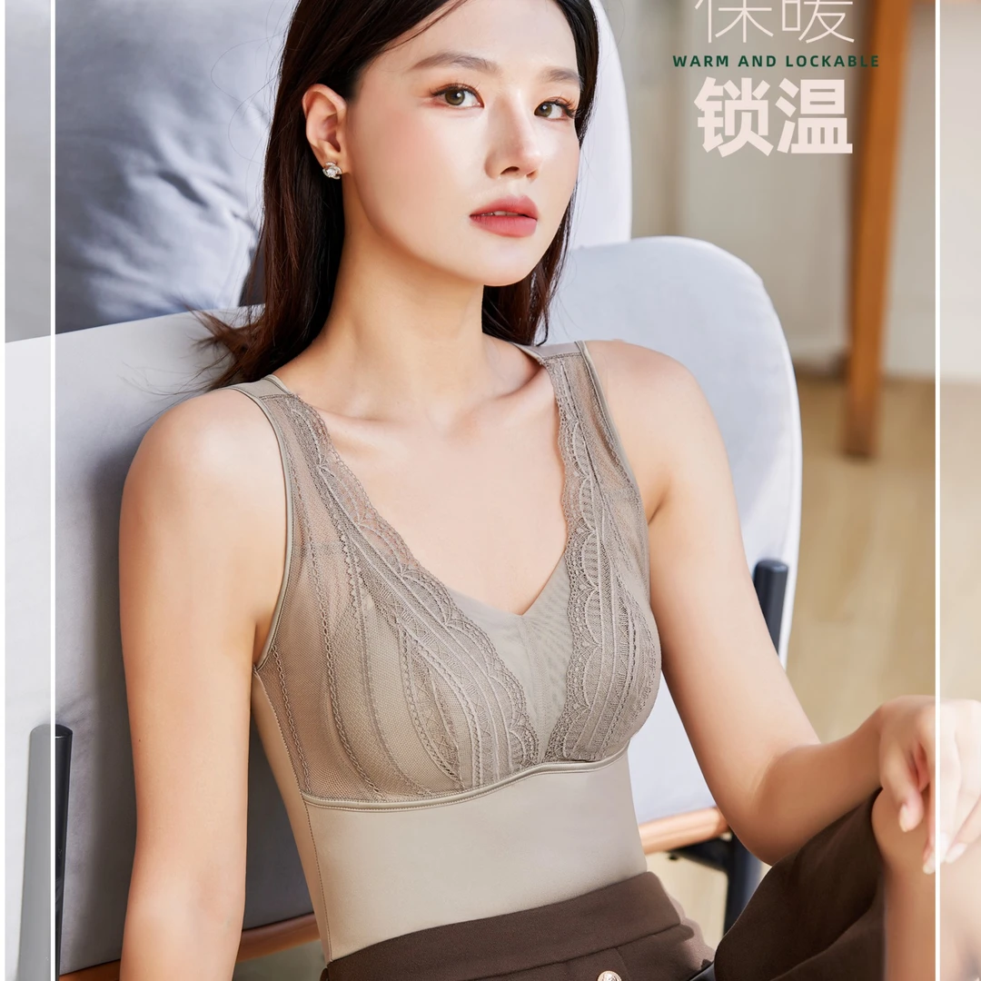 【西西推荐】2023秋冬新款桑蚕丝润肤衣蕾丝女神保暖背心6302