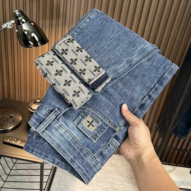 男士牛仔裤夏季轻奢高端休闲潮流绣花百搭弹力修身小脚牛仔裤男款