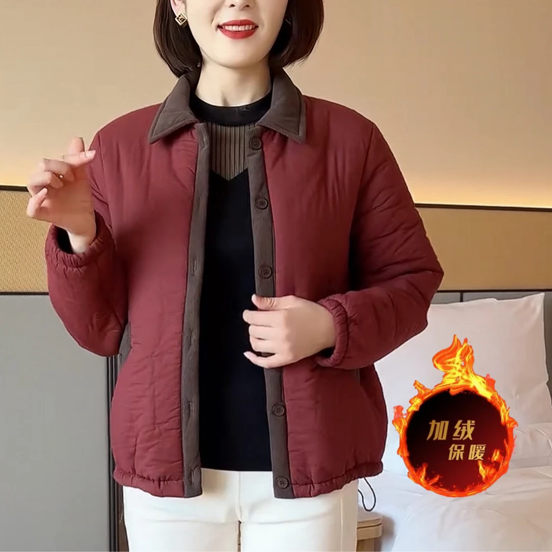 《专柜品质》正品冬季气质加绒加厚保暖时尚百搭妈妈短款妈妈装