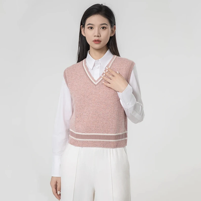 【商场同款】秋季新款学院风V领马甲时尚减龄修身针织背心女5399660