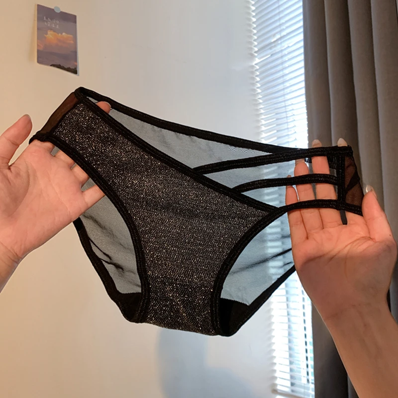 黑色性感镂空女士高开叉低腰绑带内裤女2024新款系带夏季薄款网纱