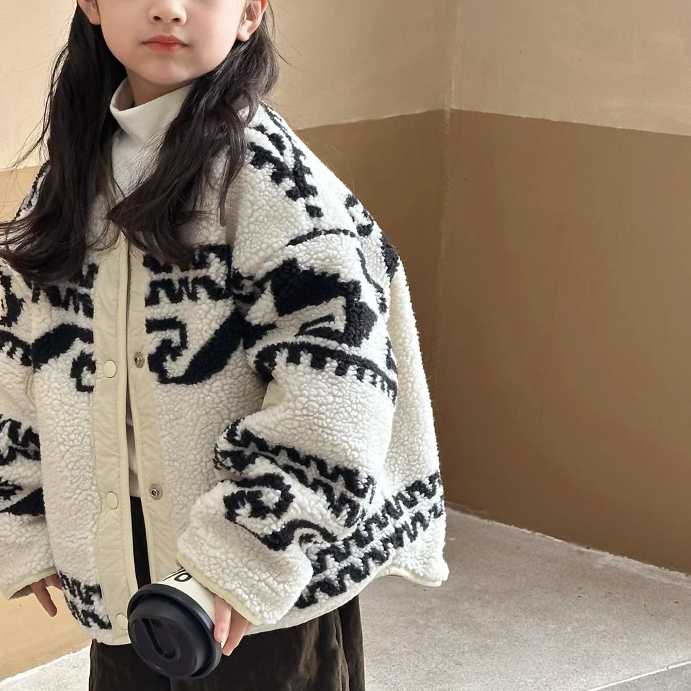 女童外套秋冬款中大童羊羔绒两面穿棉衣2024新款儿童冬季保暖上衣