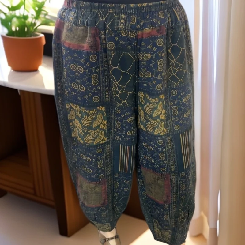 FWS-2025冬季加绒新款麻料中高腰松紧腰灯笼裤女裤