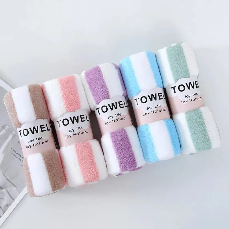 【5条装颜色随机】 馨织图-精包 宽条珊瑚绒吸水毛巾 擦脸巾AR