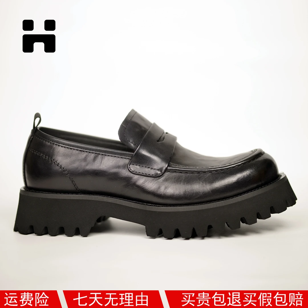 工匠男鞋秋冬新款套脚乐福鞋头层牛皮发泡厚底英伦范休闲商务鞋