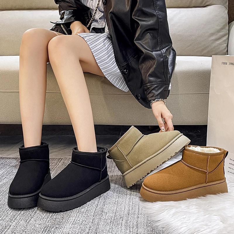 【升级款】雪地靴女冬季2024新款皮毛一体短筒雪地棉保暖厚底棉鞋