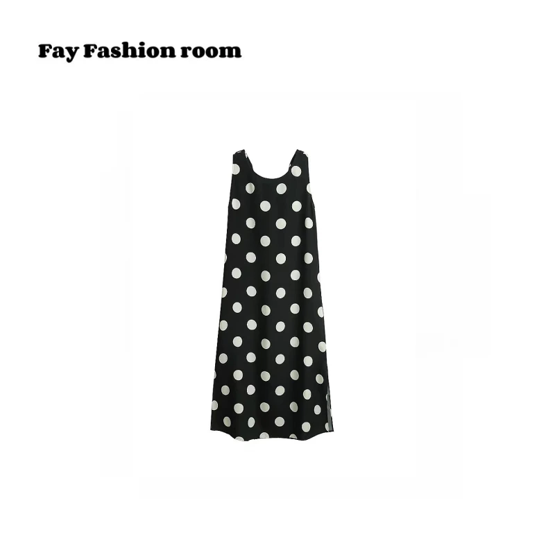 FAY fashion room |设计感露背抽绳波点连衣裙无袖背心裙气质
