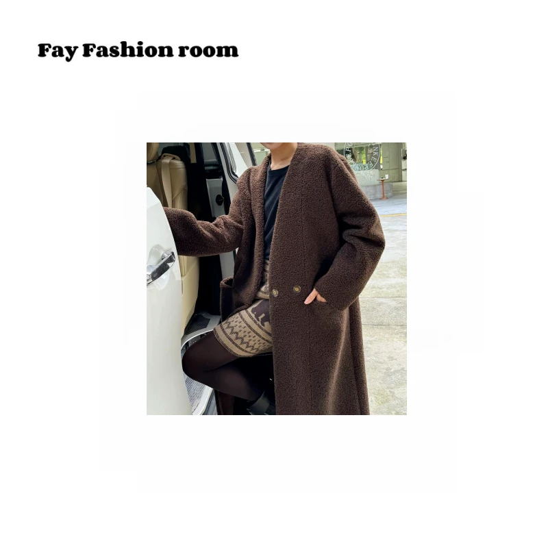 “圈圈烟火”慵懒风纸片人大衣外套长款开衫外套简约毛绒