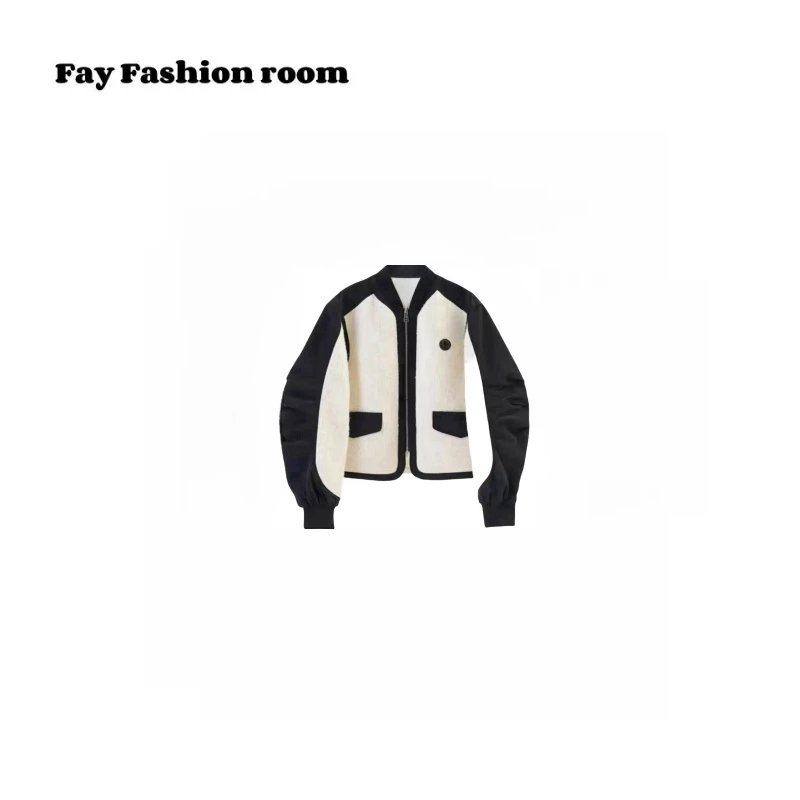 撞色拼接 设计感小香风羽羽外套秋冬拼色