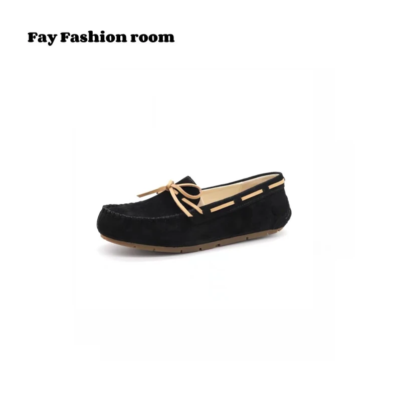 经典英伦风 加绒拼色软底豆豆鞋