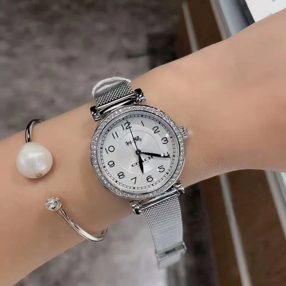 COACH/蔻驰 银色镶钻编织网带女款腕表14502651  32mm