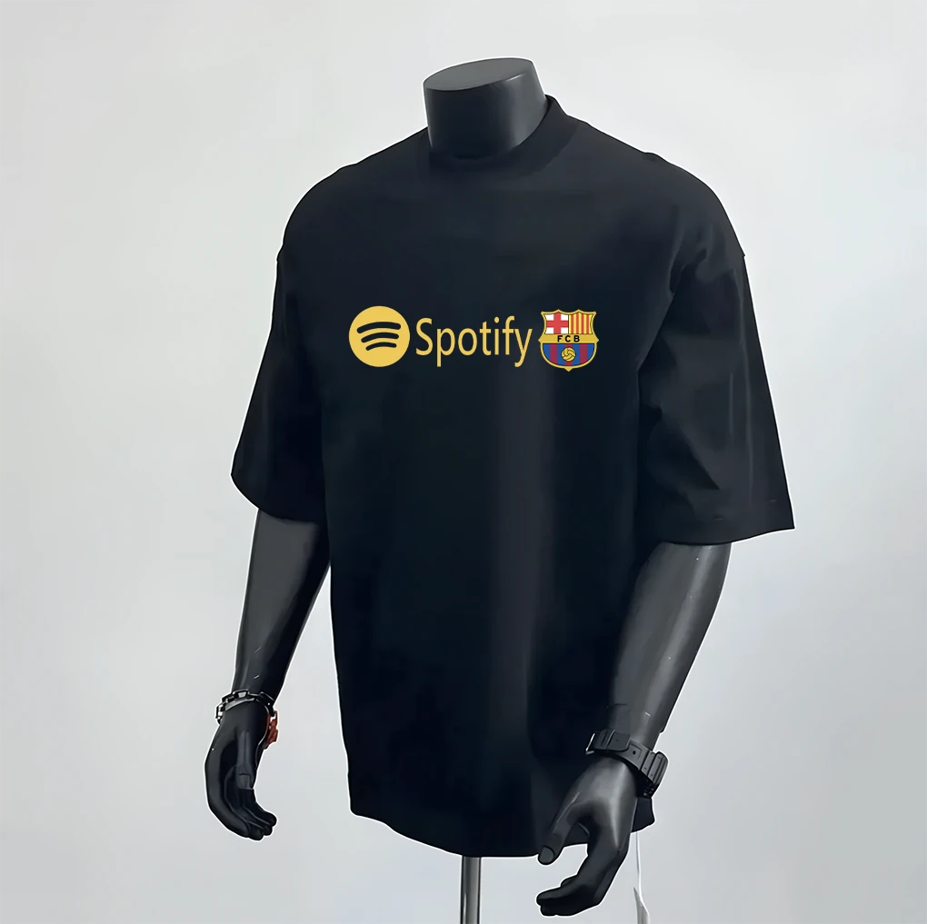 巴塞罗那亚马尔印花足球服队服纯棉T恤休闲运动百搭男短袖洋气T恤