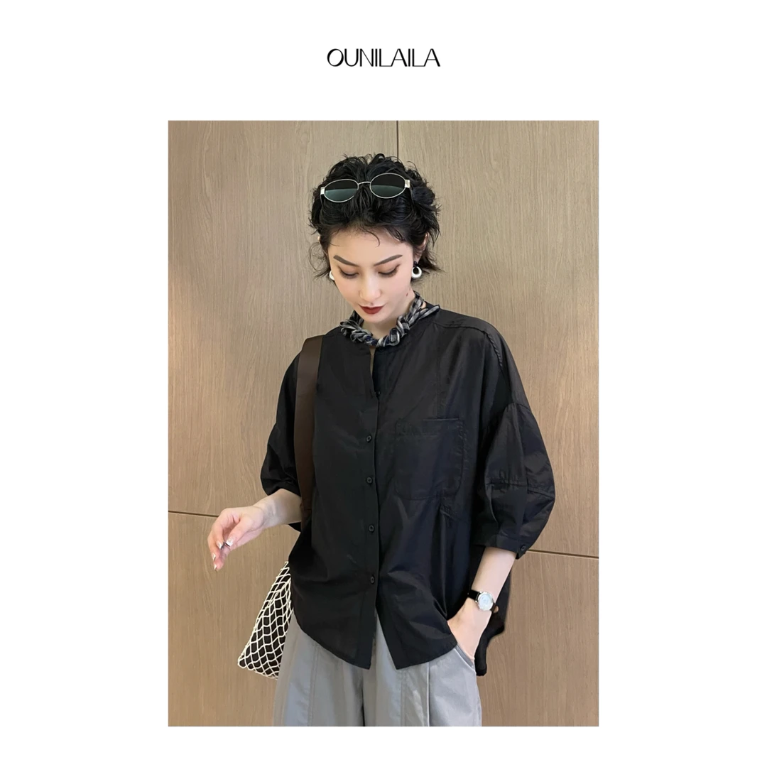 YouYou【疑】轻盈飘逸感夏季新款短袖 / 圆领单排扣衬衫DX6223N