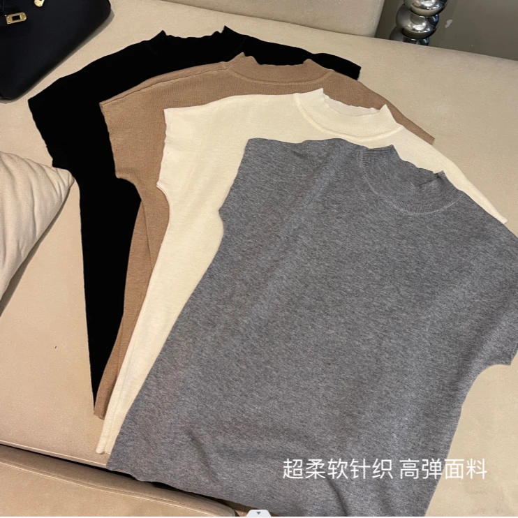 YouYou【寒江雪】纯色系早春款短袖简约时髦休闲显瘦针织衫KJ1950