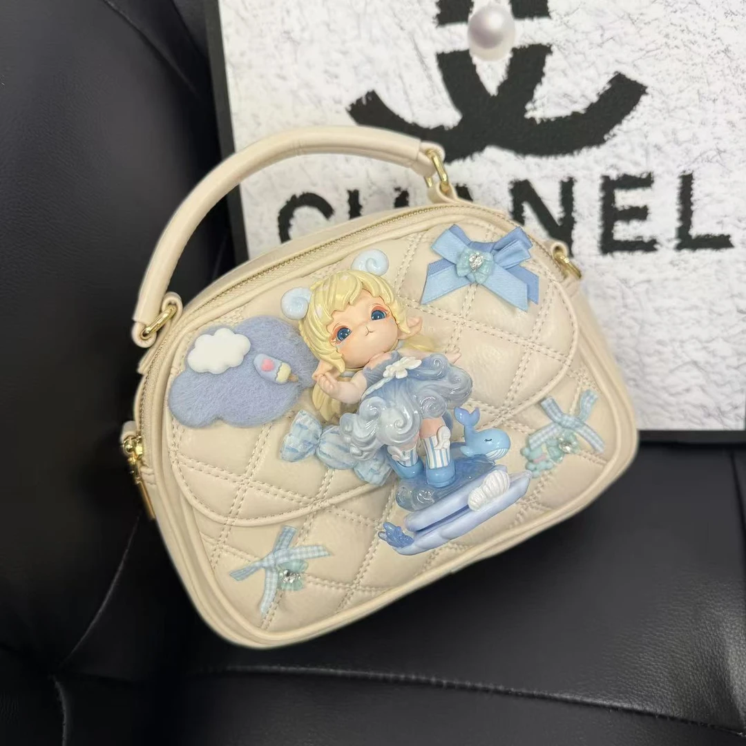 原创手工设计潮玩娃包 韩系轻奢小众设计白色手提包