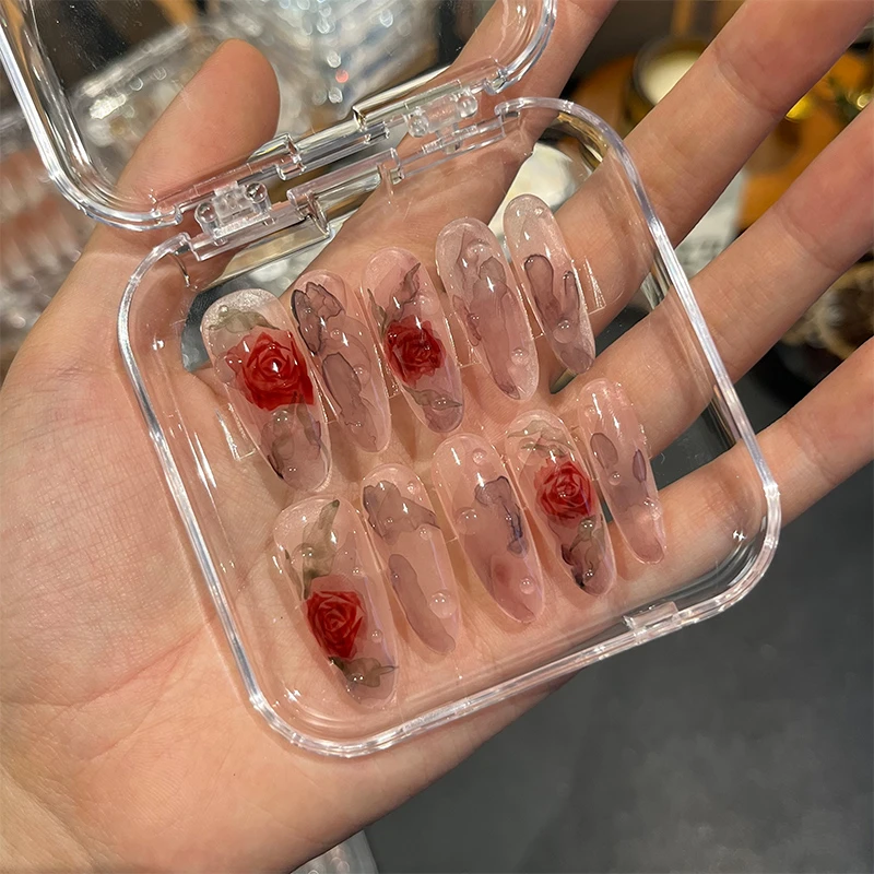 【野玫瑰】穿戴甲纯手工纯欲水彩手绘玫瑰光疗甲