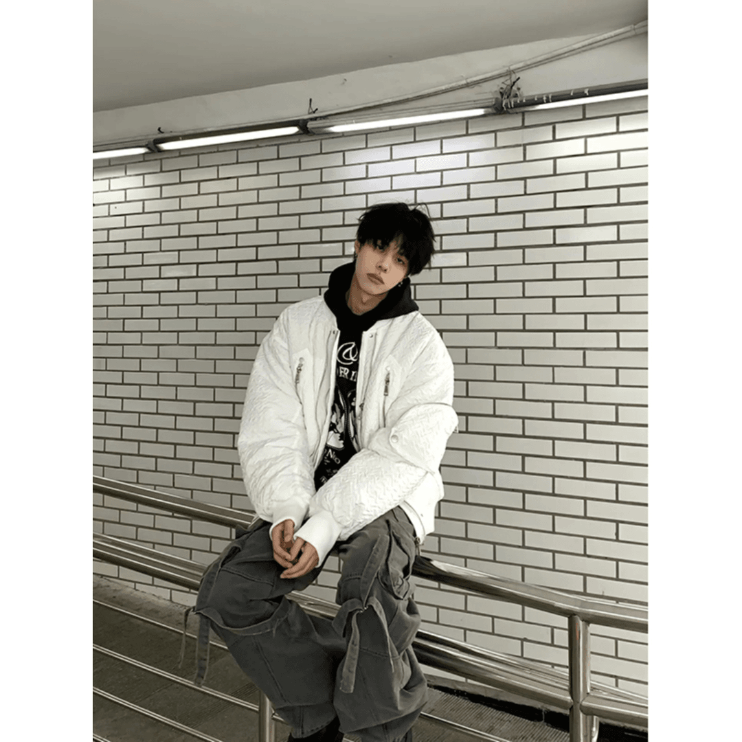 cleanfit飞行员棒球服外套男冬季美式高街褶皱设计感小众拉链外套