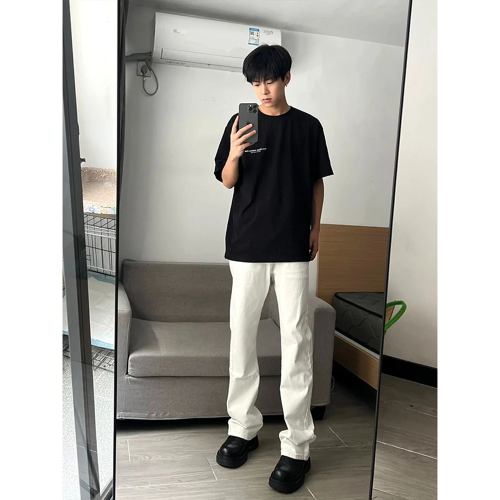 白色水洗牛仔裤美式高街男春秋ootd穿搭裤子高腰显腿长修身直筒裤