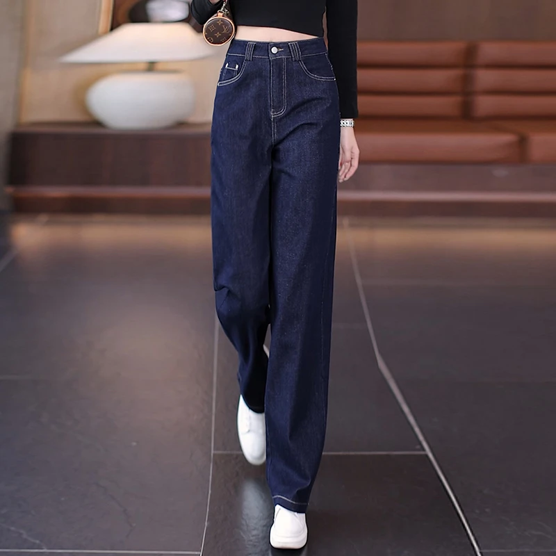 高级丹宁蓝牛仔裤女2025秋季新款高腰显瘦牛仔裤女款爆款2025新款