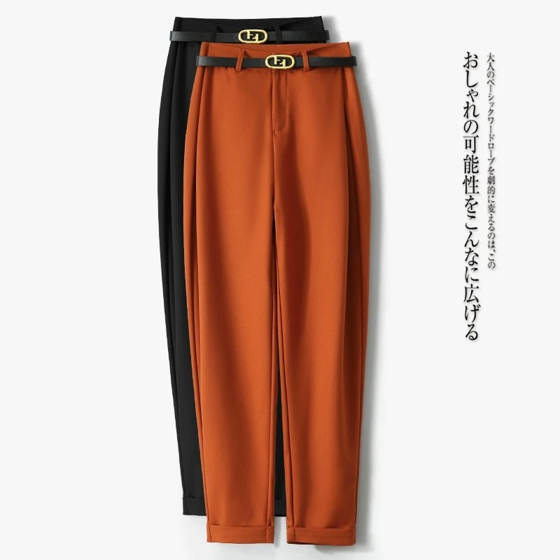 南瓜色休闲哈伦裤女装女夏季新款小个子烟管裤宽松百搭九分西装裤
