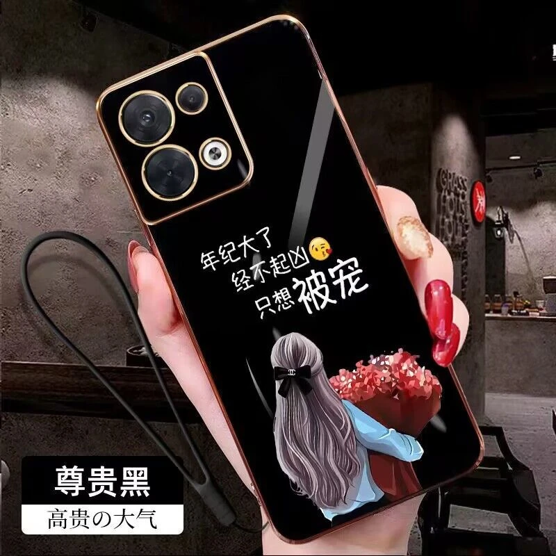 OPPOReno9手机壳PHM110捧花女孩女款防摔壳全包软壳硅胶保护套+