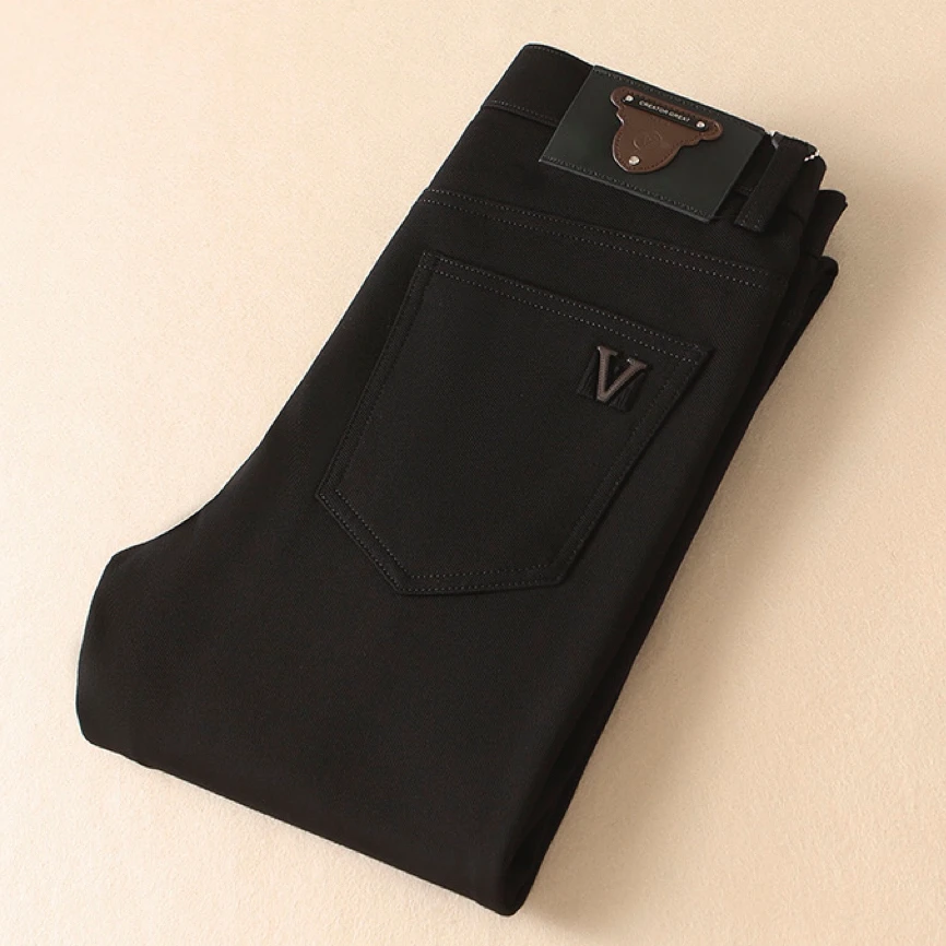 秋冬季欧洲站潮牌黑色修身牛仔裤男柔软四面弹商务休闲直筒长裤子